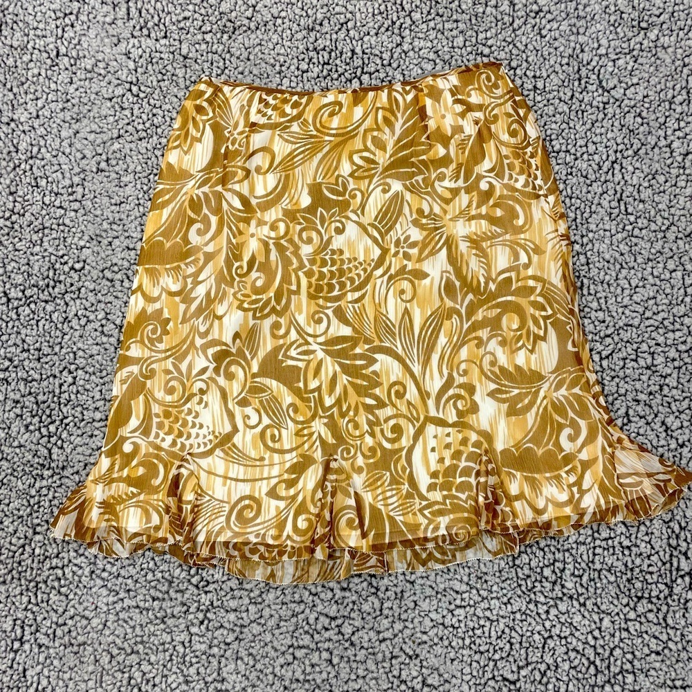 PENDLETON 100% Silk Floral Print Skirt brown gold lined size 14
